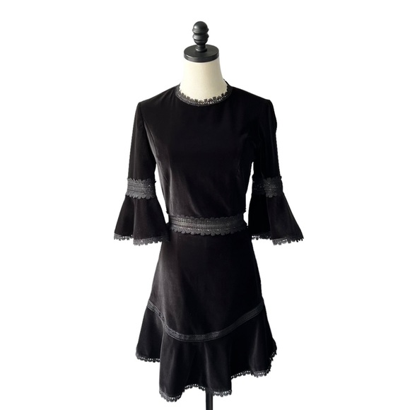 Alice + Olivia Doloris Velvet Bell Sleeve Dress | 2 - Picture 4 of 13
